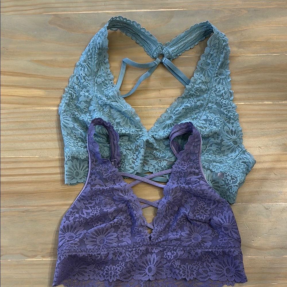 Pink Victoria’s Secret lot of 2 Blue and Purple Lace Bralette Set